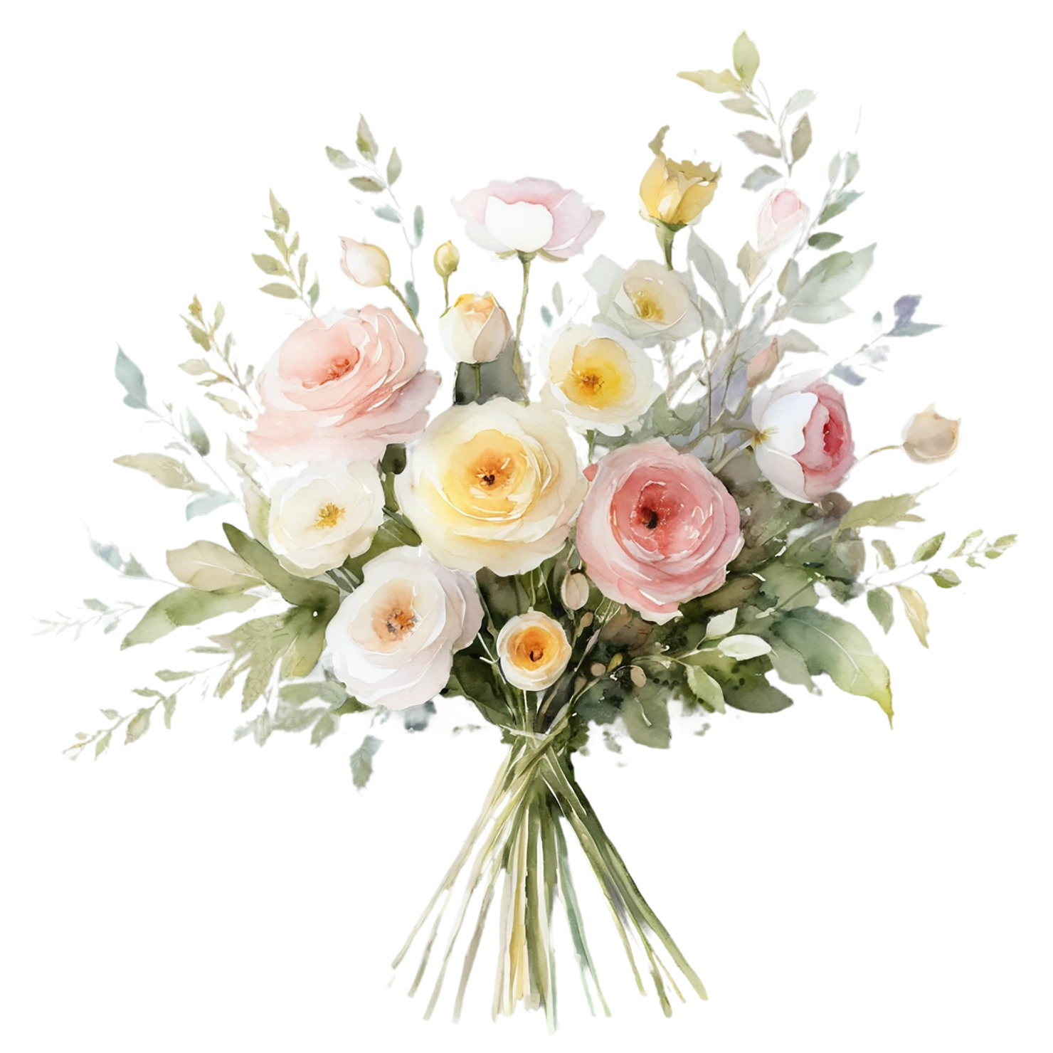 Watercolor flower bouquets isolated on transparent background #23546
