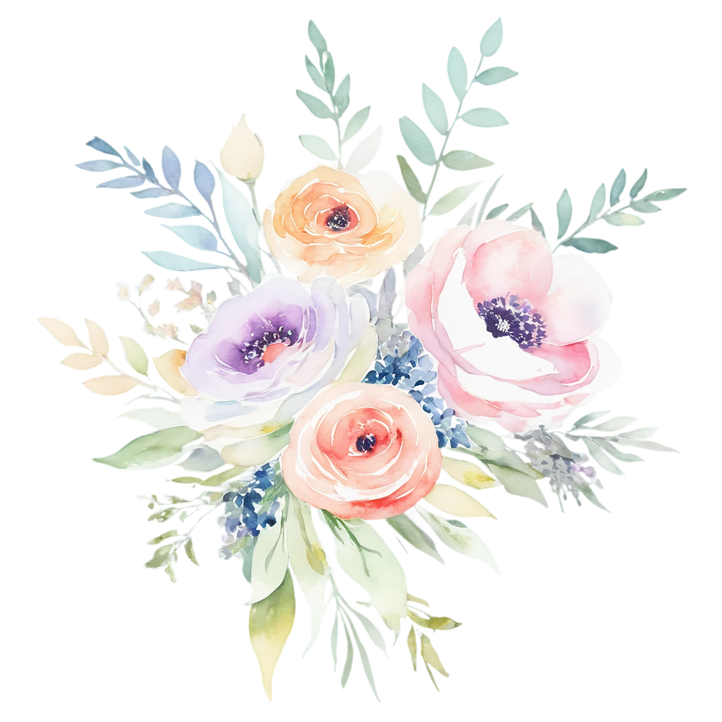 Watercolor flower bouquets isolated on transparent background #23547