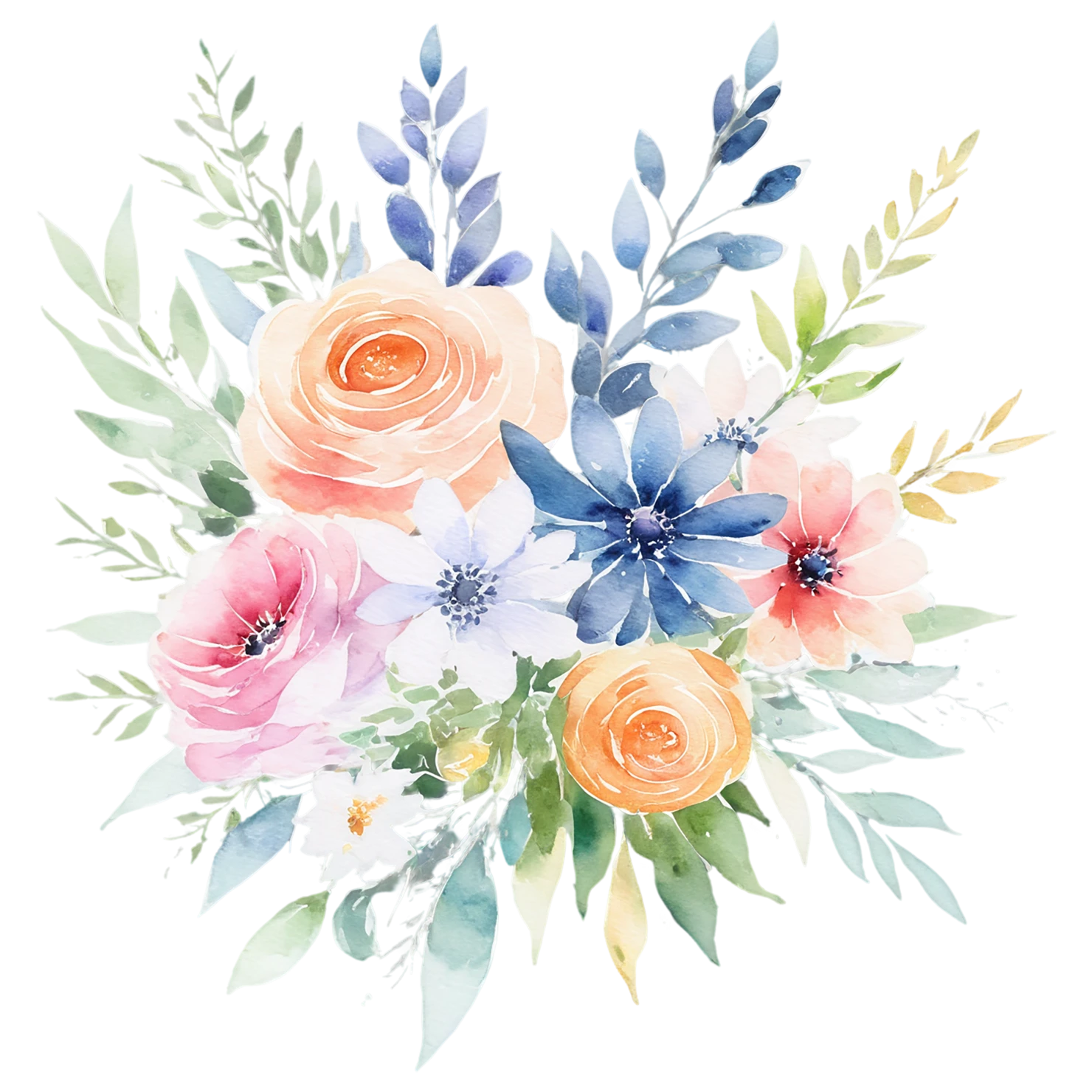 Watercolor flower bouquets isolated on transparent background #23548