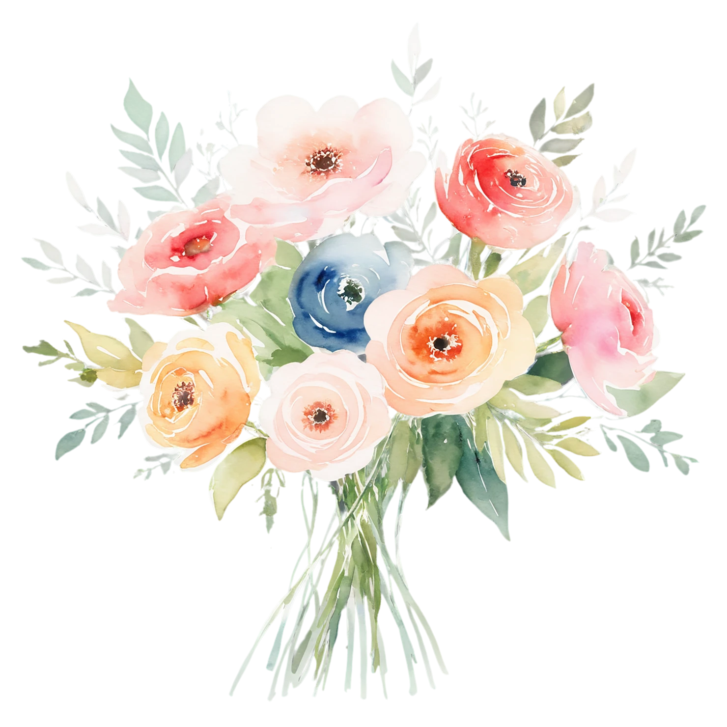 Watercolor flower bouquets isolated on transparent background #23549