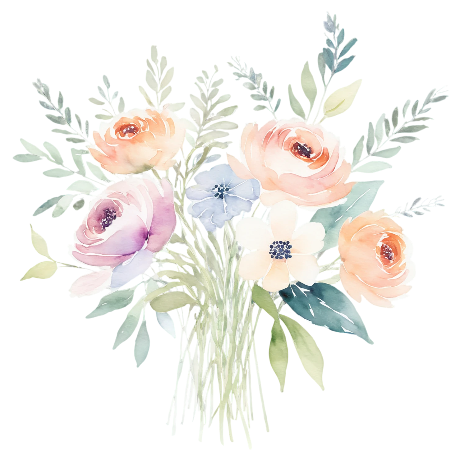 Watercolor flower bouquets isolated on transparent background #23550