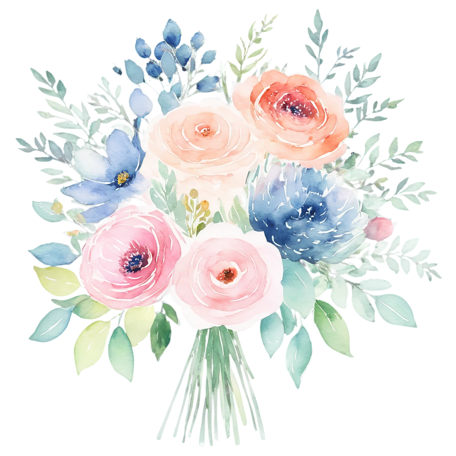 Watercolor flower bouquets isolated on transparent background #23551