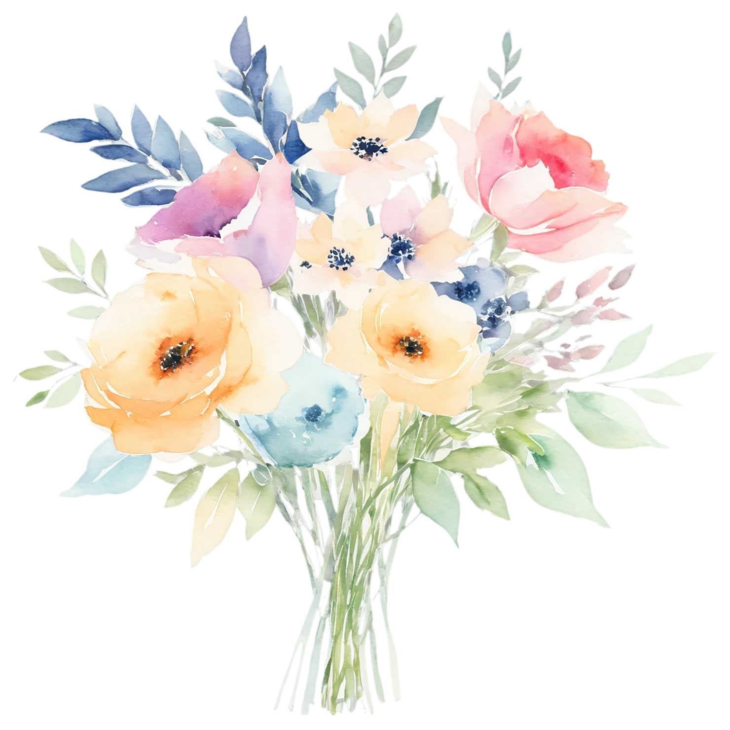 Watercolor flower bouquets isolated on transparent background #23552