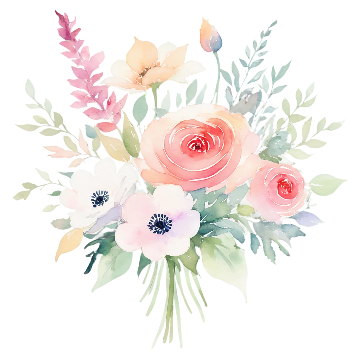 Watercolor flower bouquets isolated on transparent background #23553