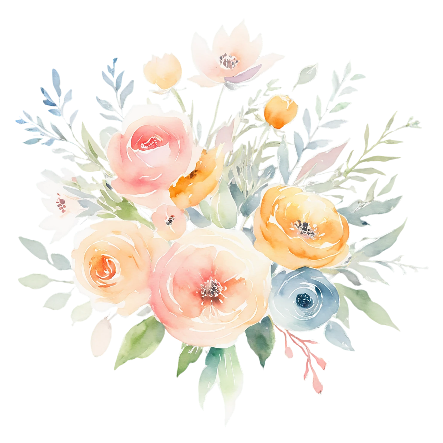 Watercolor flower bouquets isolated on transparent background #23554