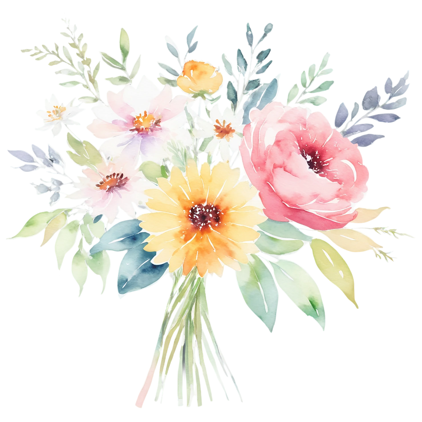 Watercolor flower bouquets isolated on transparent background #23555