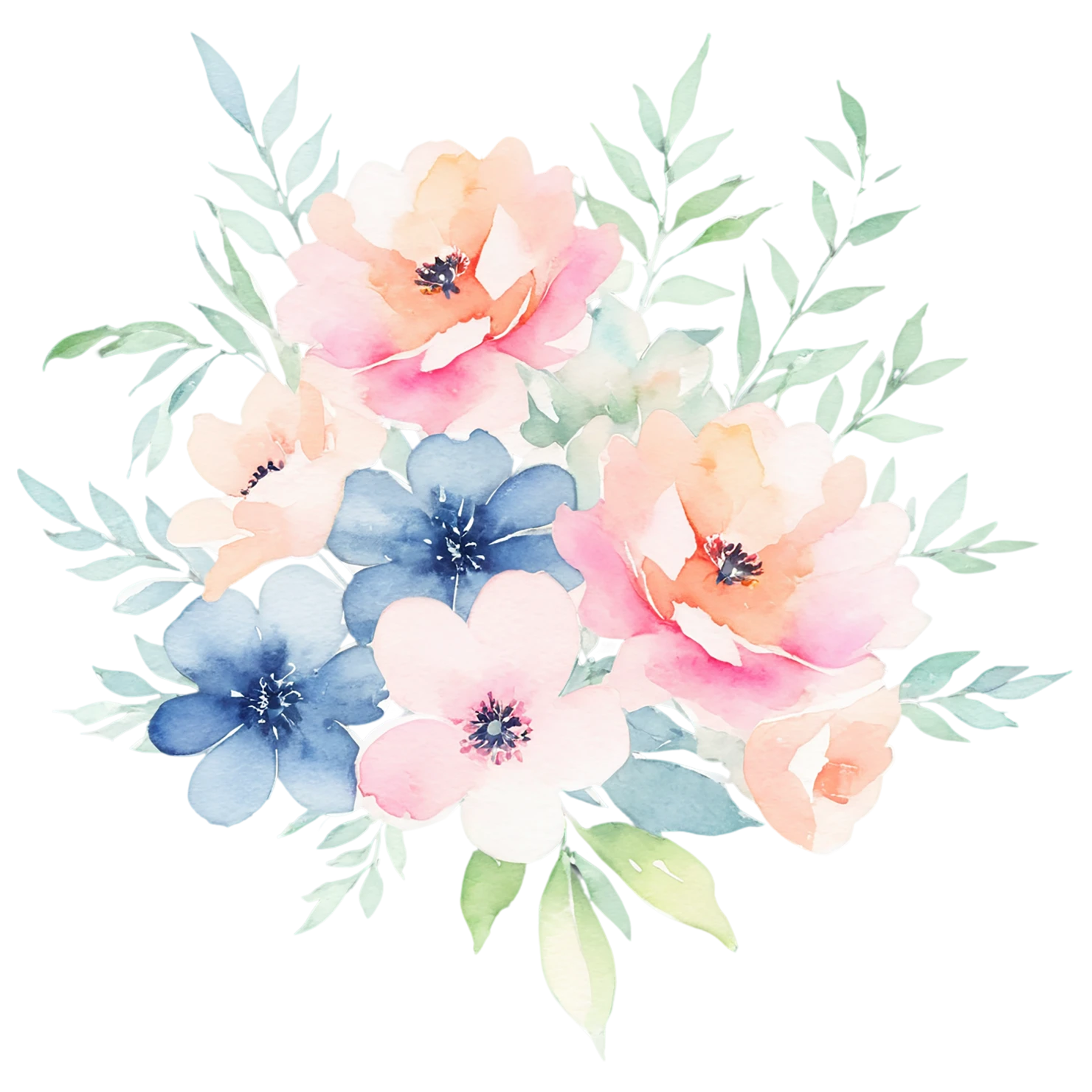 Watercolor flower bouquets isolated on transparent background #23556