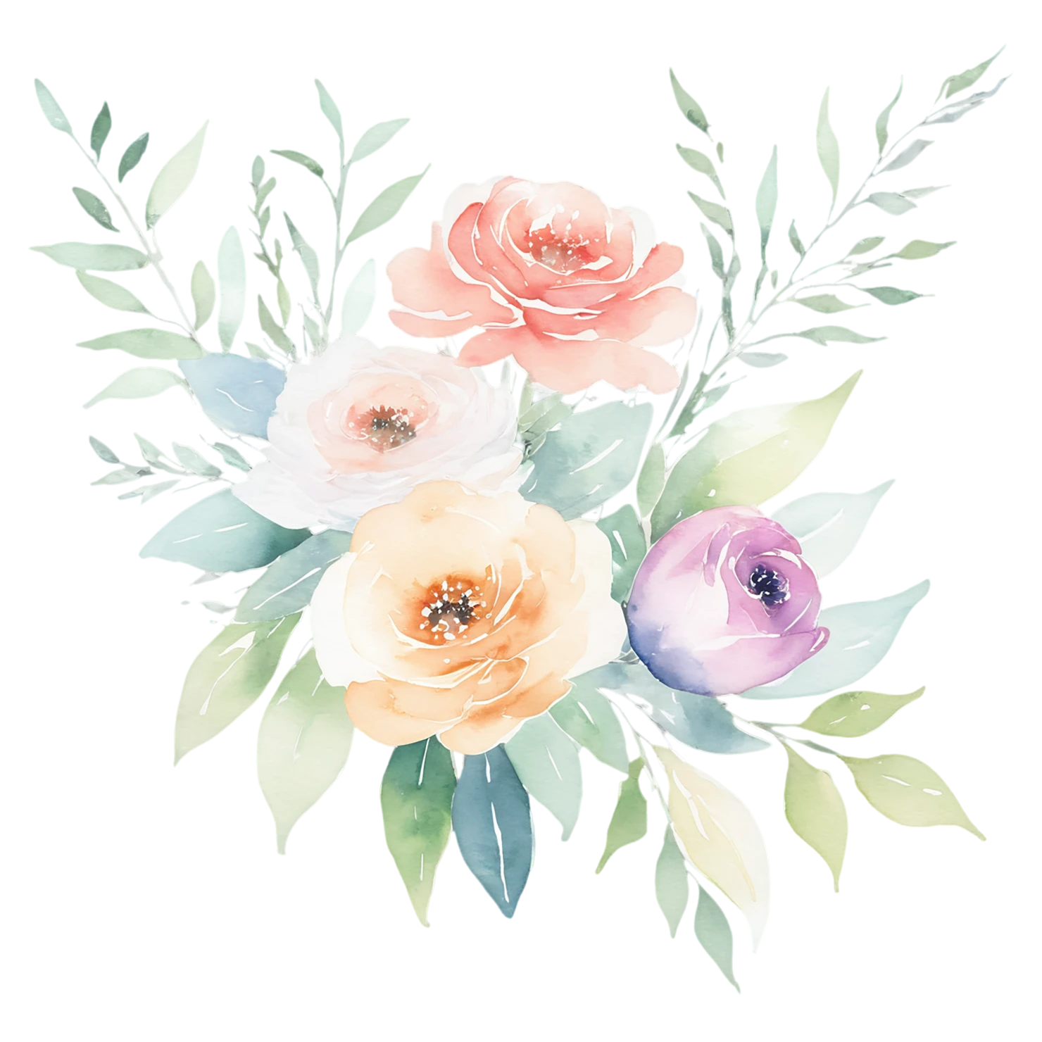 Watercolor flower bouquets isolated on transparent background #23557