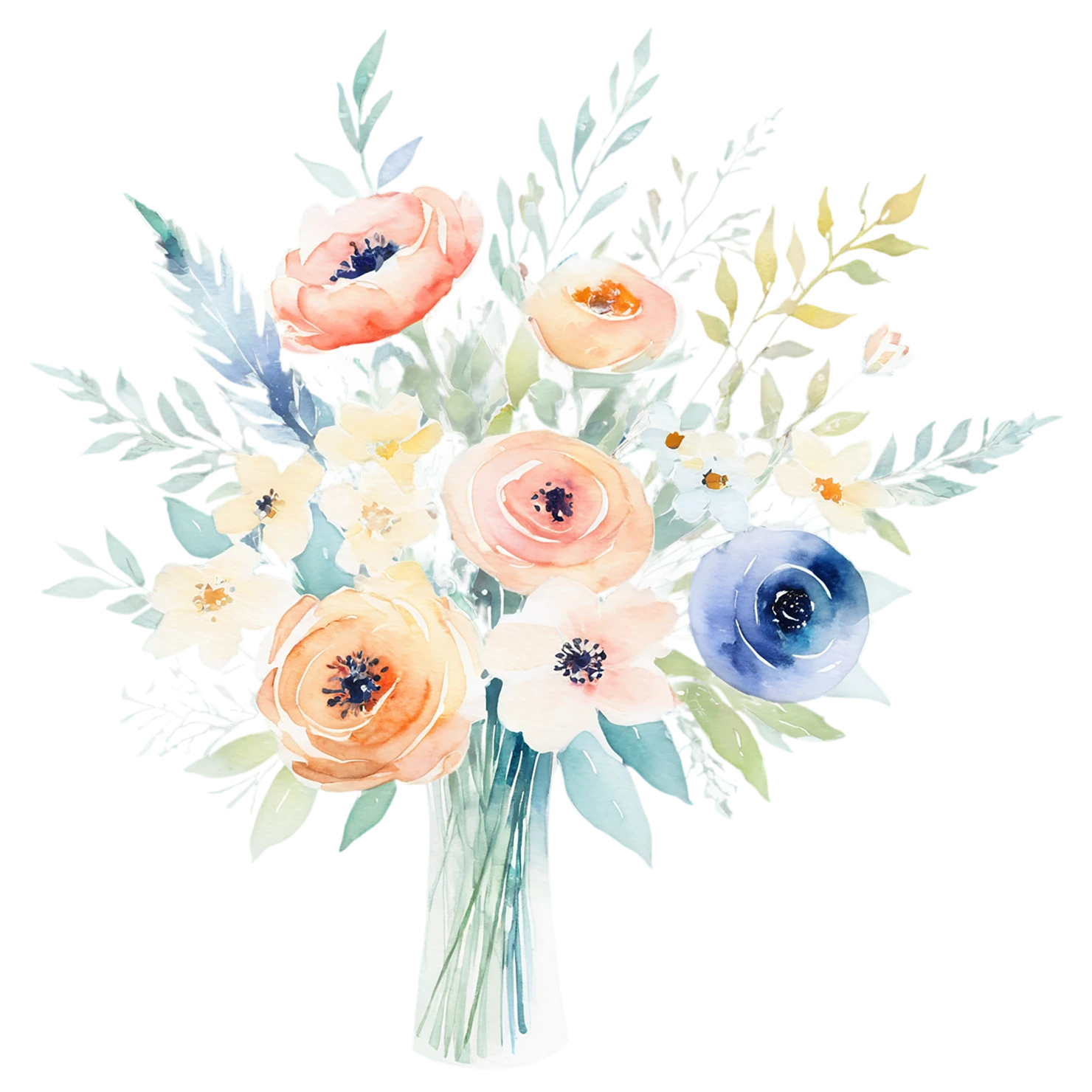 Watercolor flower bouquets isolated on transparent background #23558