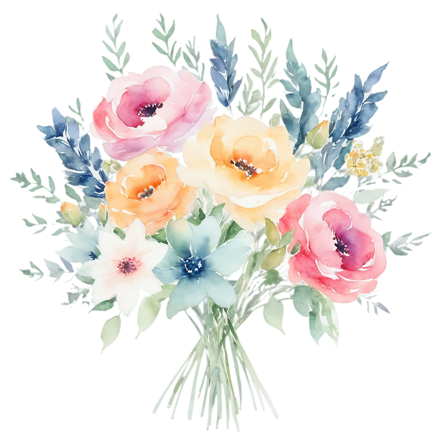 Watercolor flower bouquets isolated on transparent background #23559