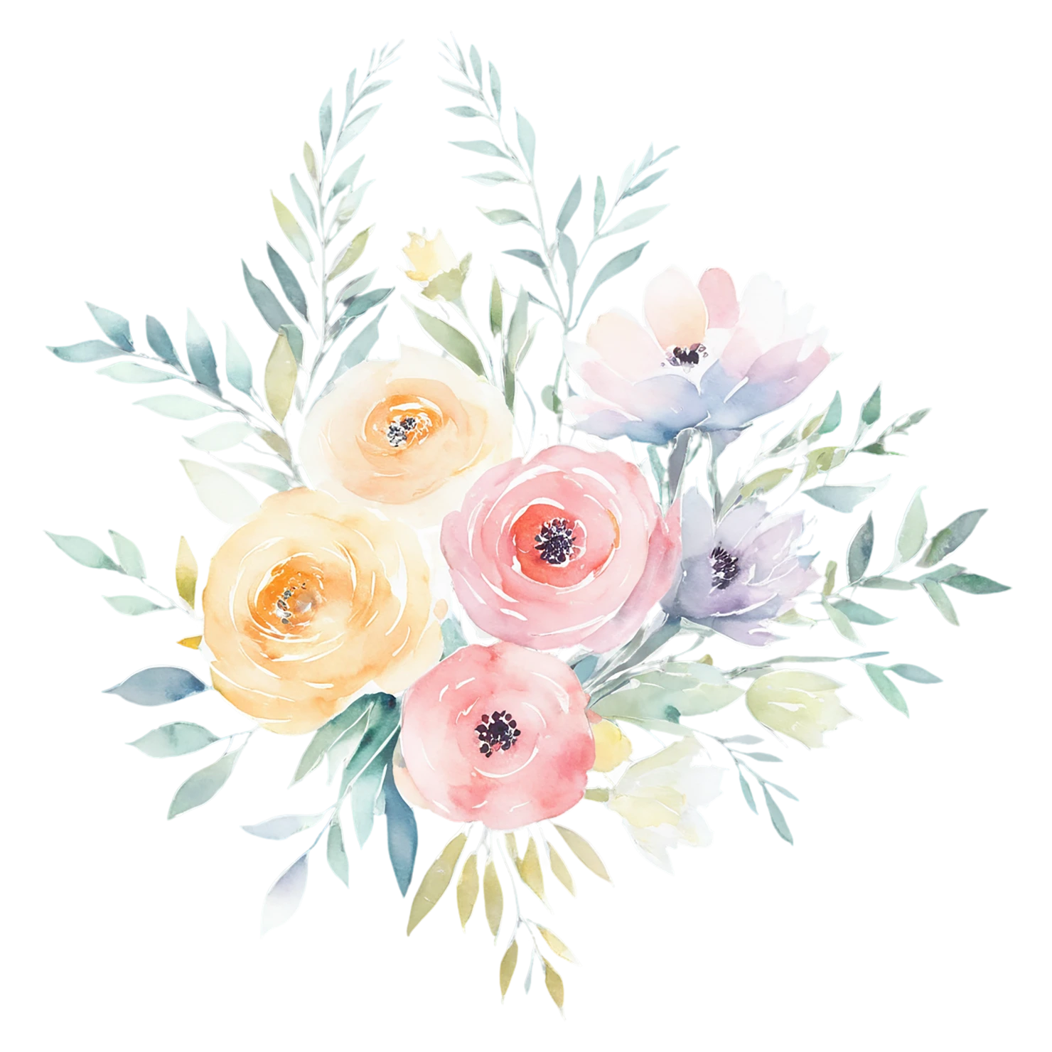 Watercolor flower bouquets isolated on transparent background #23562