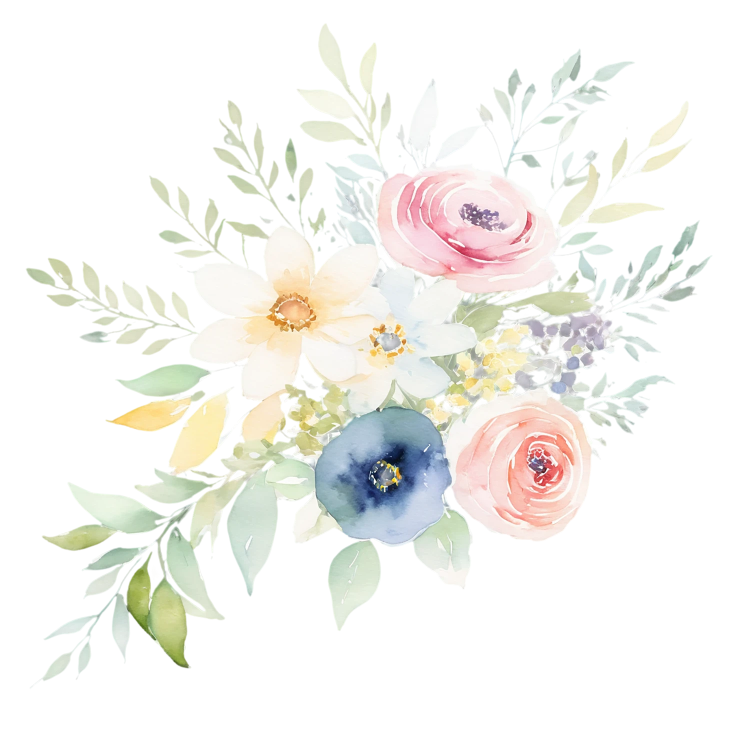 Watercolor flower bouquets isolated on transparent background #23563