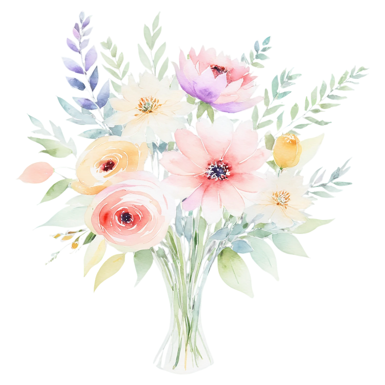 Watercolor flower bouquets isolated on transparent background #23564