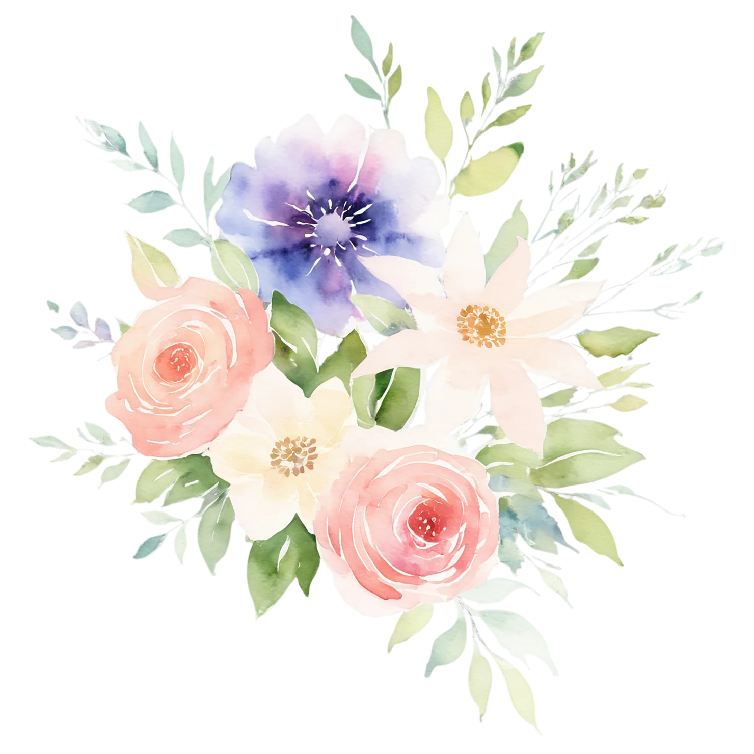 Watercolor flower bouquets isolated on transparent background #23565