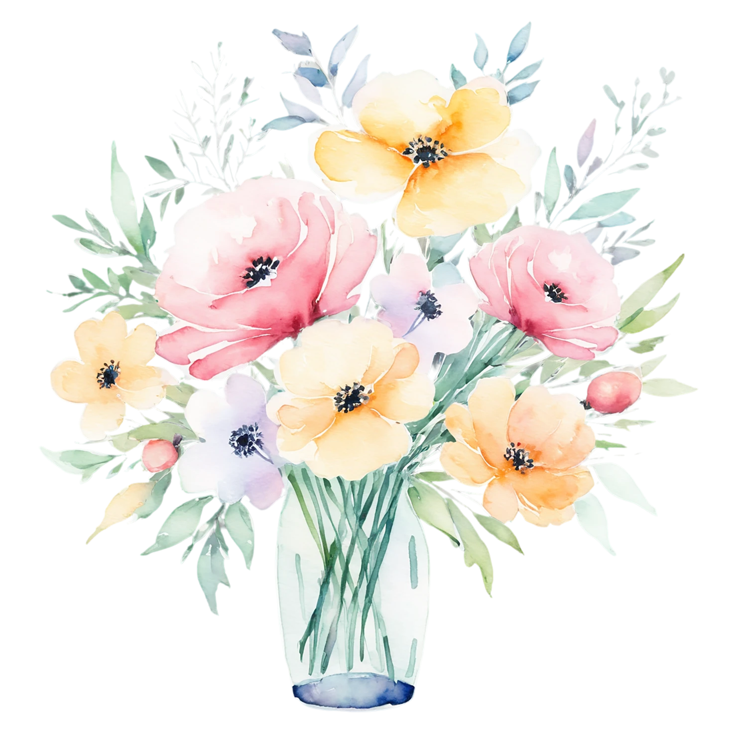 Watercolor flower bouquets isolated on transparent background #23566