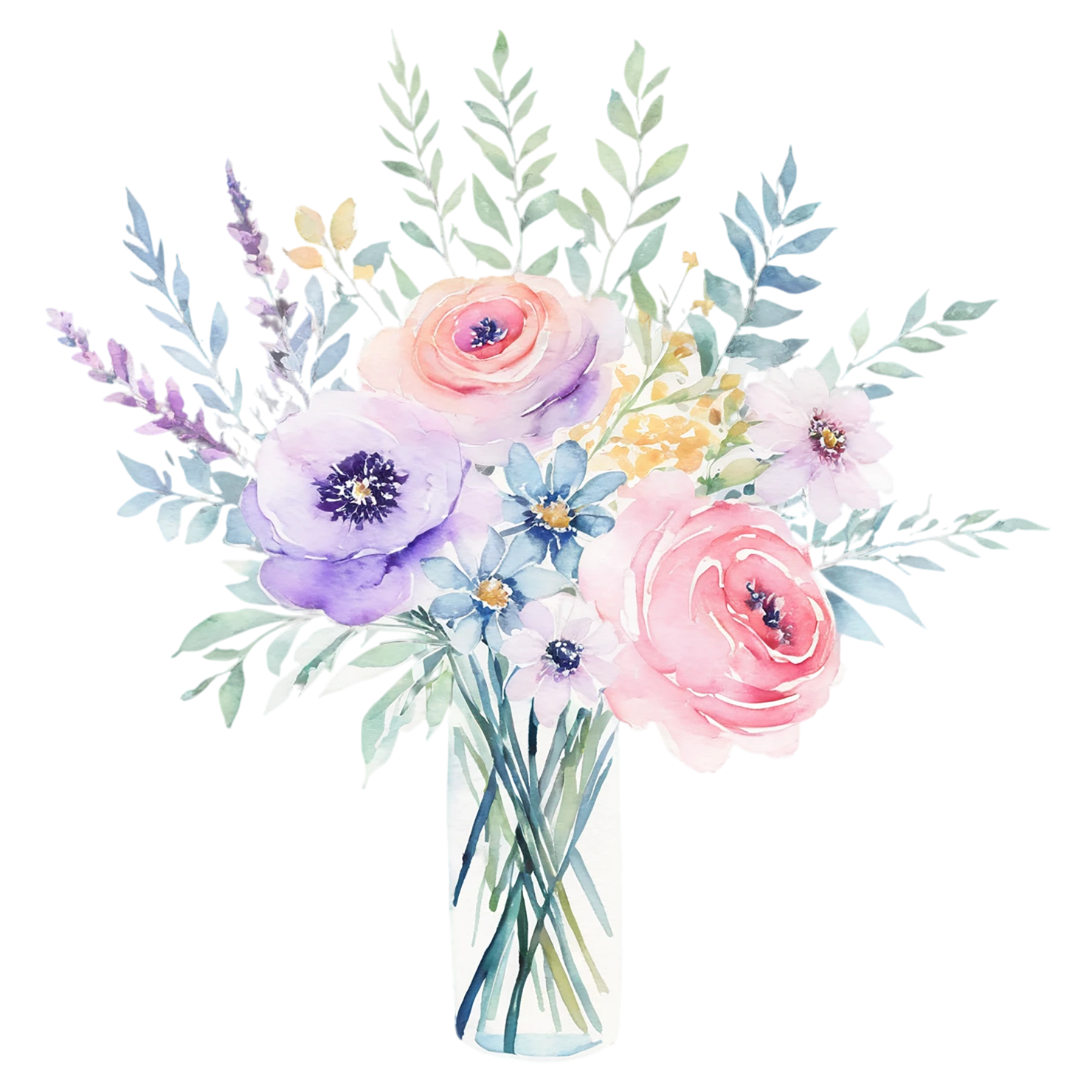 Watercolor flower bouquets isolated on transparent background #23567