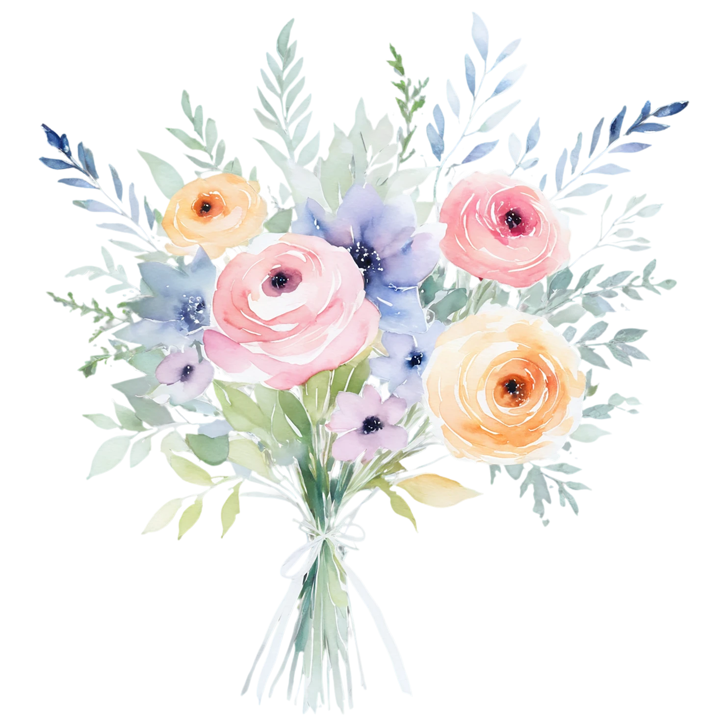 Watercolor flower bouquets isolated on transparent background #23568