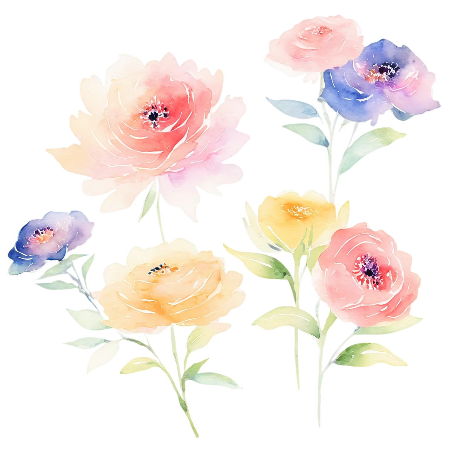 Watercolor flower bouquets isolated on transparent background #23569