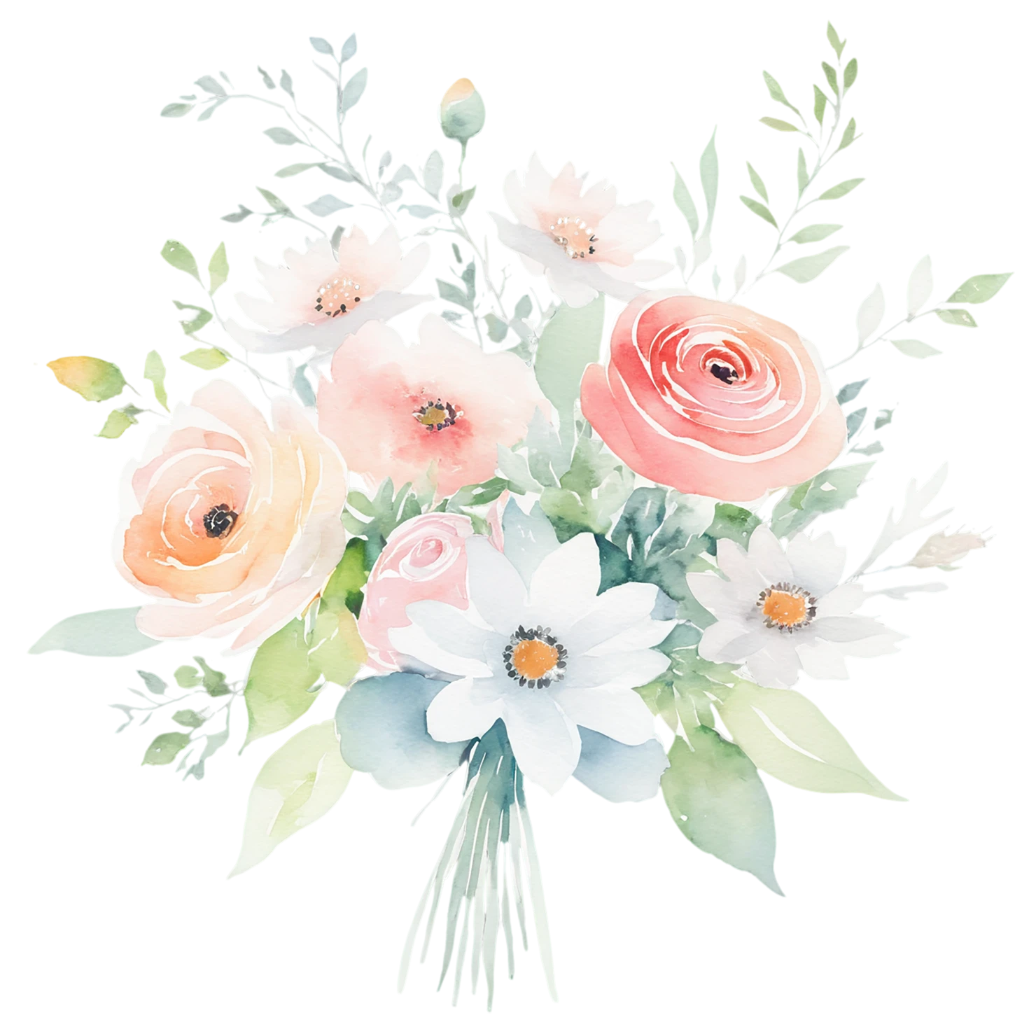 Watercolor flower bouquets isolated on transparent background #23570