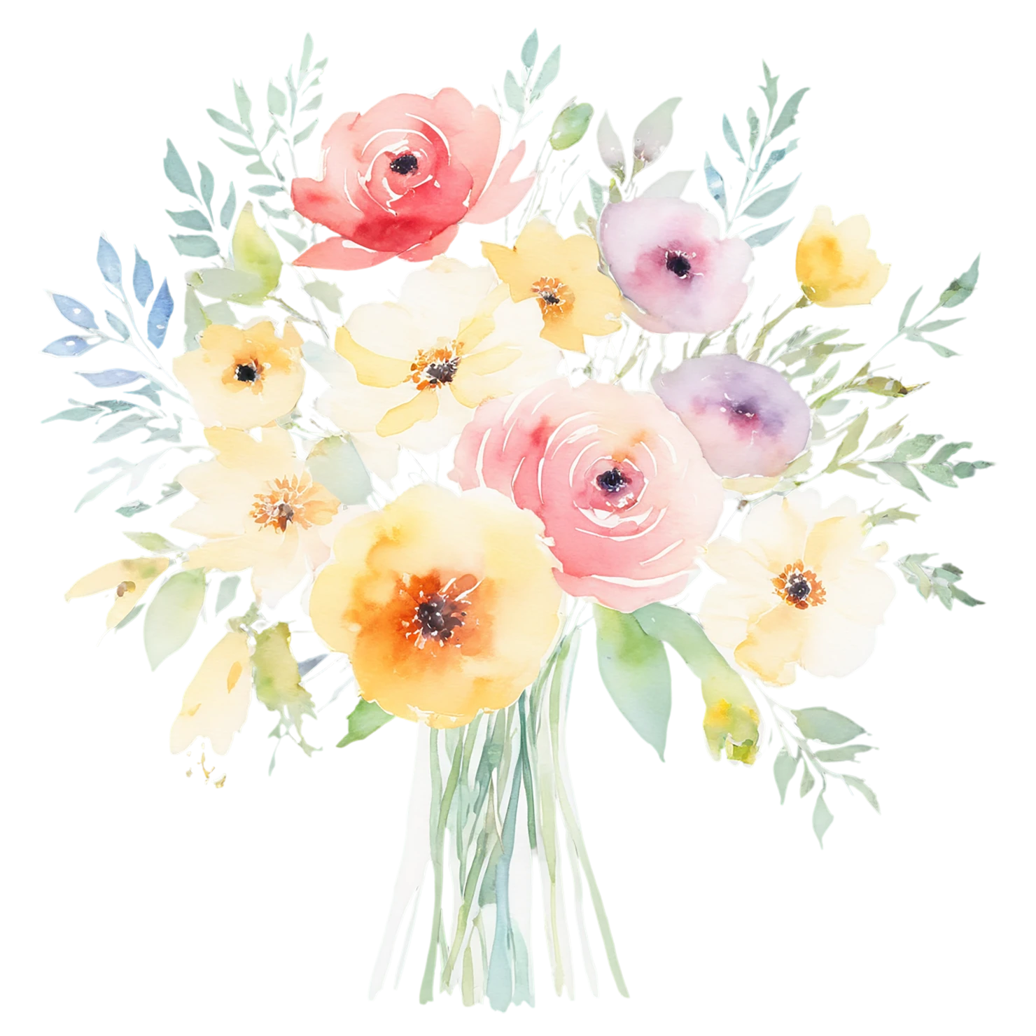 Watercolor flower bouquets isolated on transparent background #23572