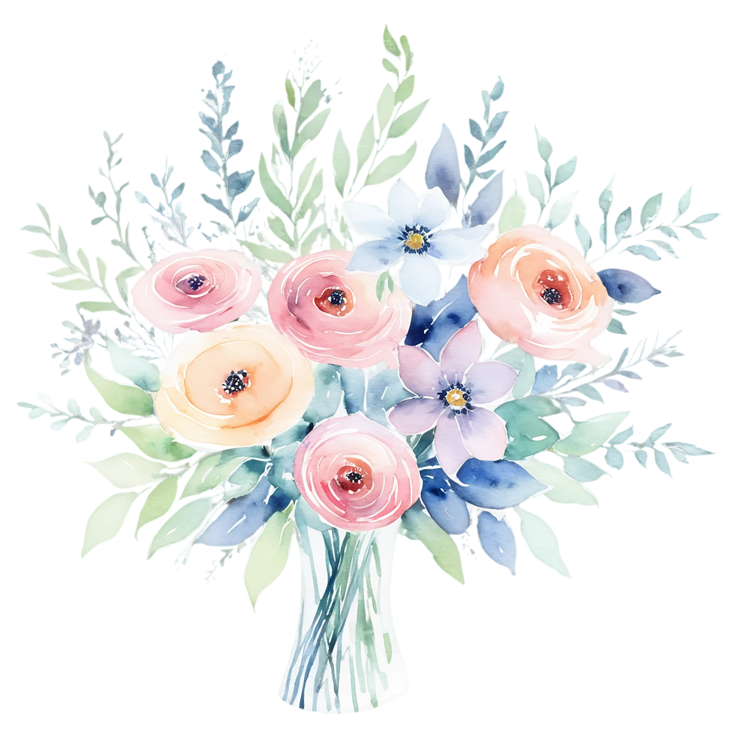 Watercolor flower bouquets isolated on transparent background #23573