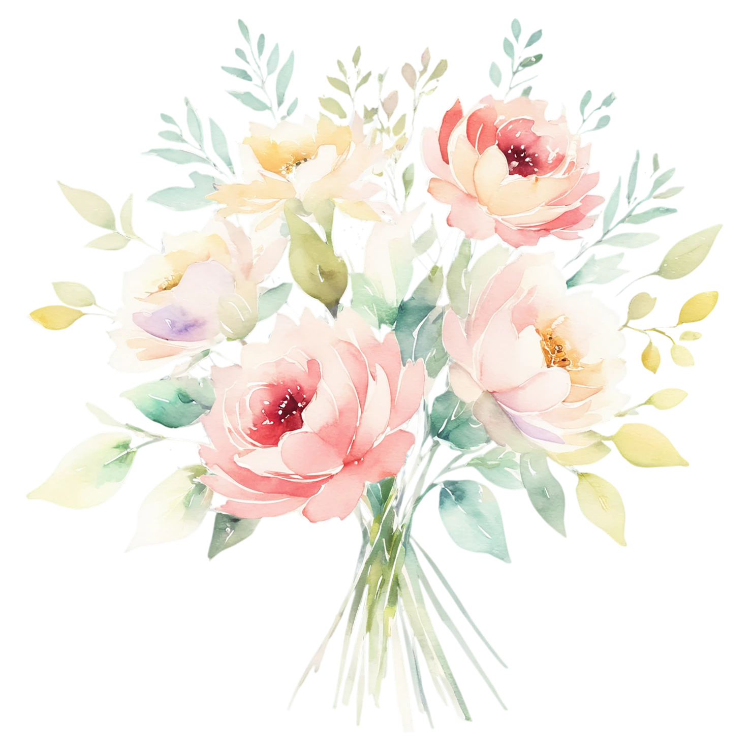 Watercolor flower bouquets isolated on transparent background #23574