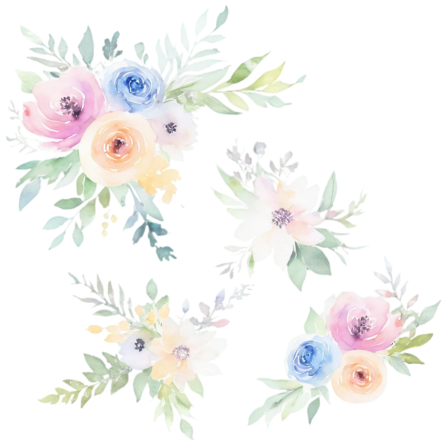 Watercolor flower bouquets isolated on transparent background #23575