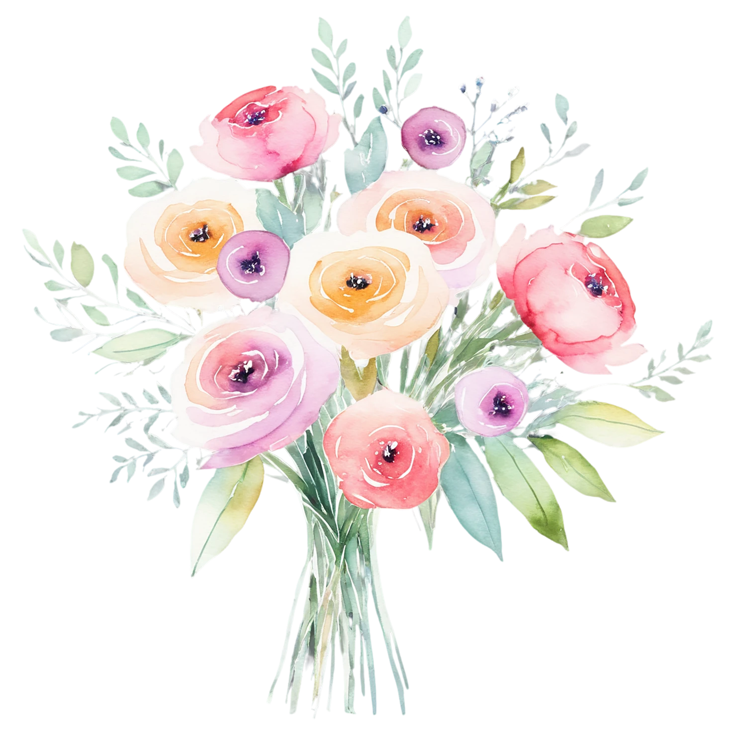 Watercolor flower bouquets isolated on transparent background #23577