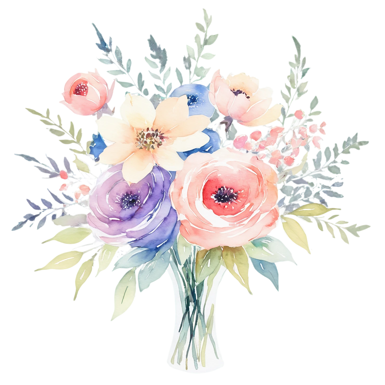 Watercolor flower bouquets isolated on transparent background #23578