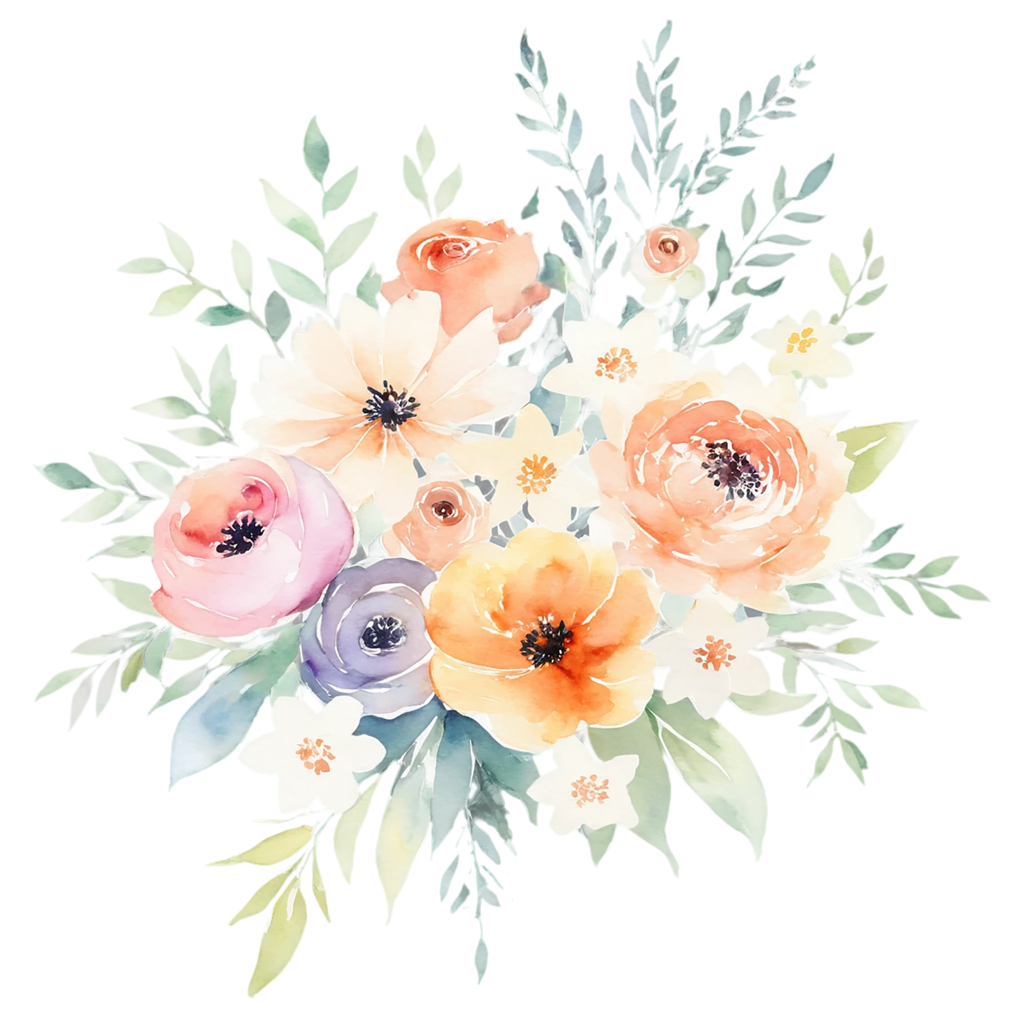 Watercolor flower bouquets isolated on transparent background #23579