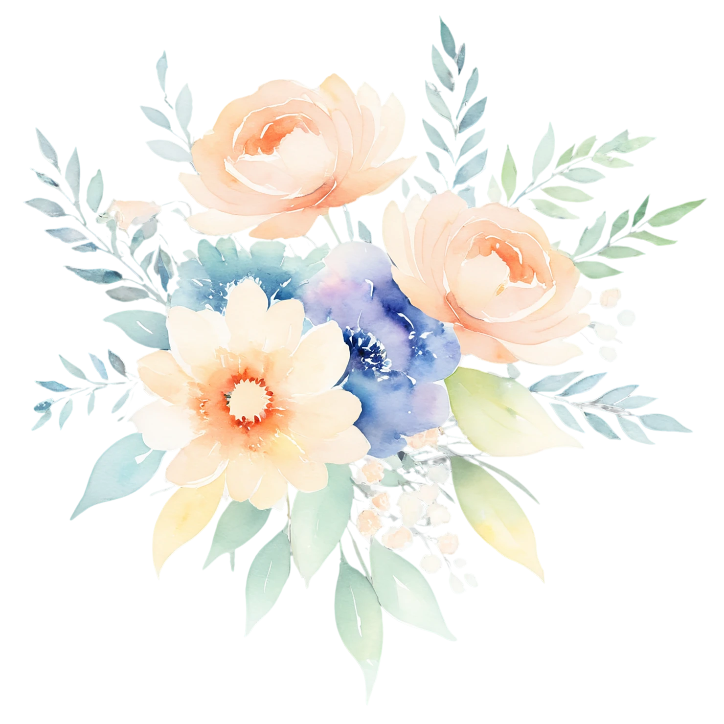 Watercolor flower bouquets isolated on transparent background #23580