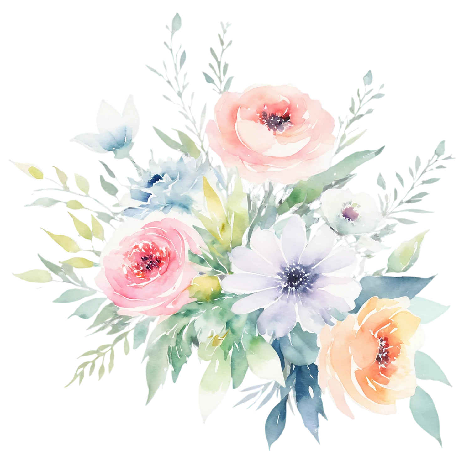 Watercolor flower bouquets isolated on transparent background #23584