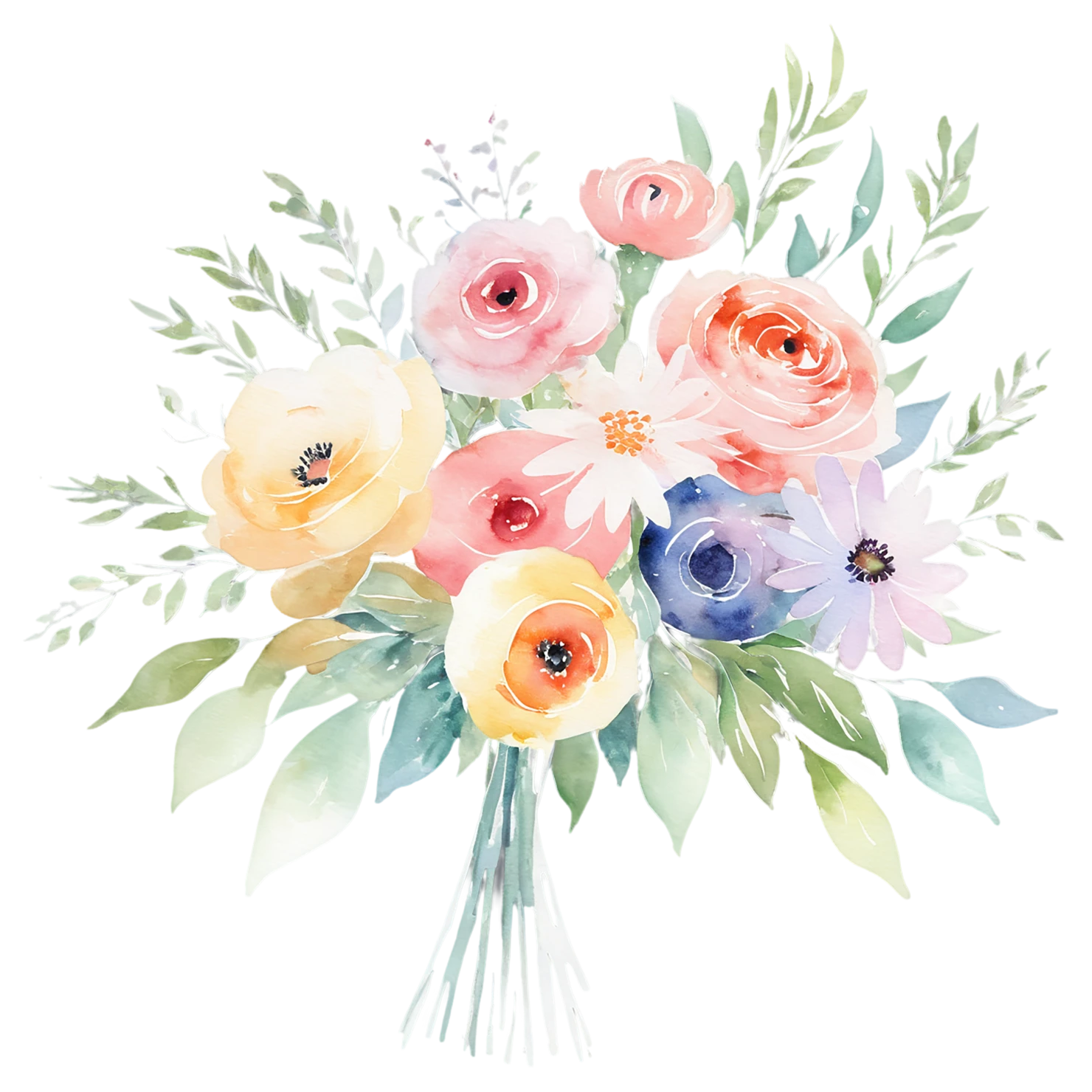 Watercolor flower bouquets isolated on transparent background #23585