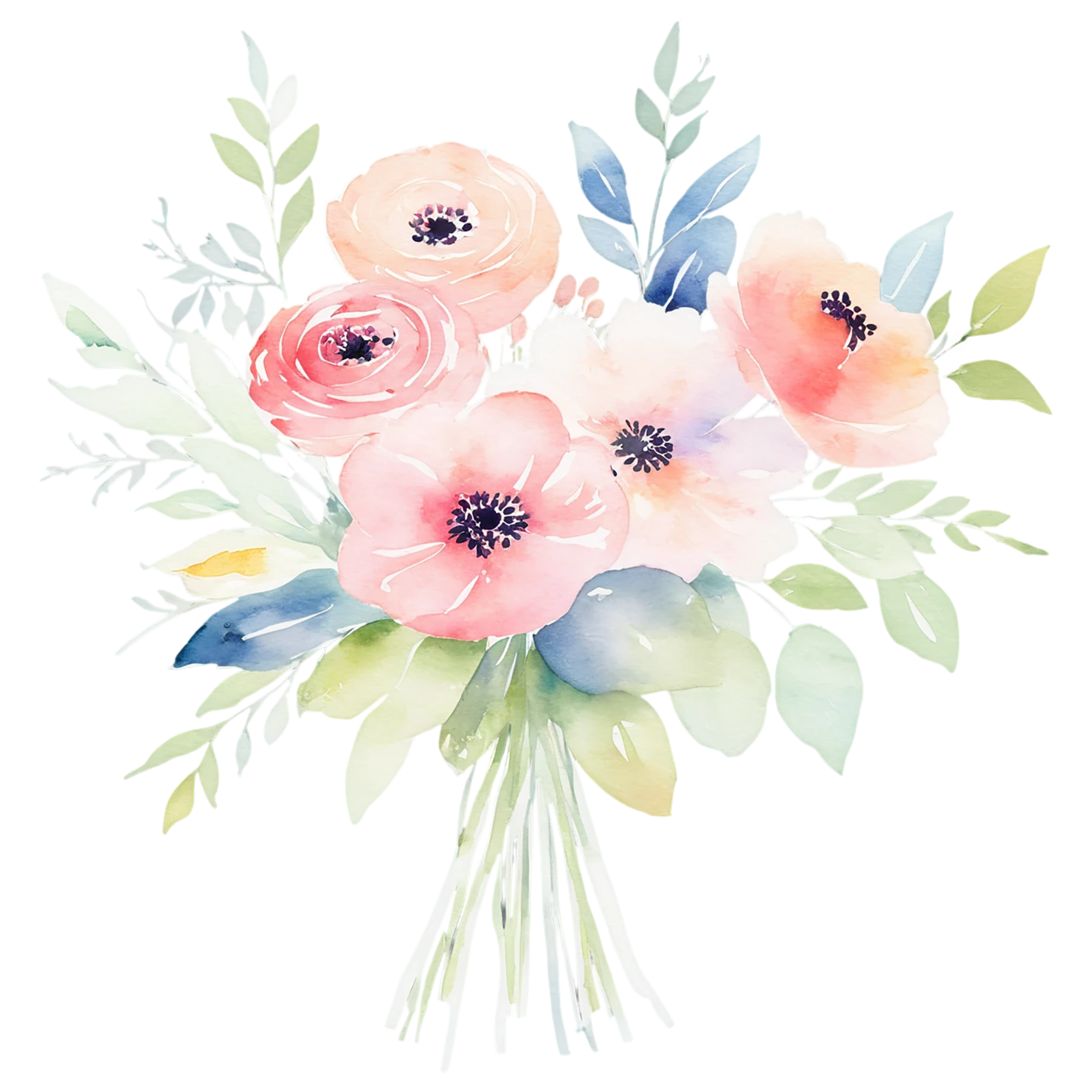 Watercolor flower bouquets isolated on transparent background #23586