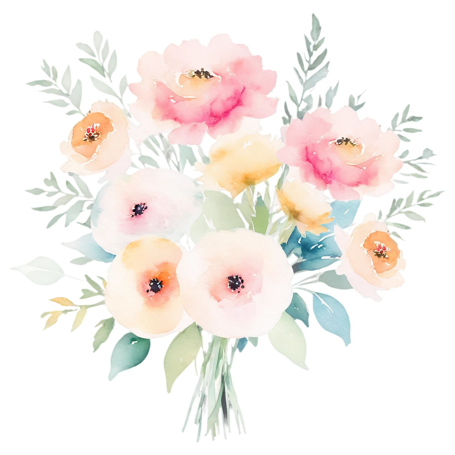 Watercolor flower bouquets isolated on transparent background #23587
