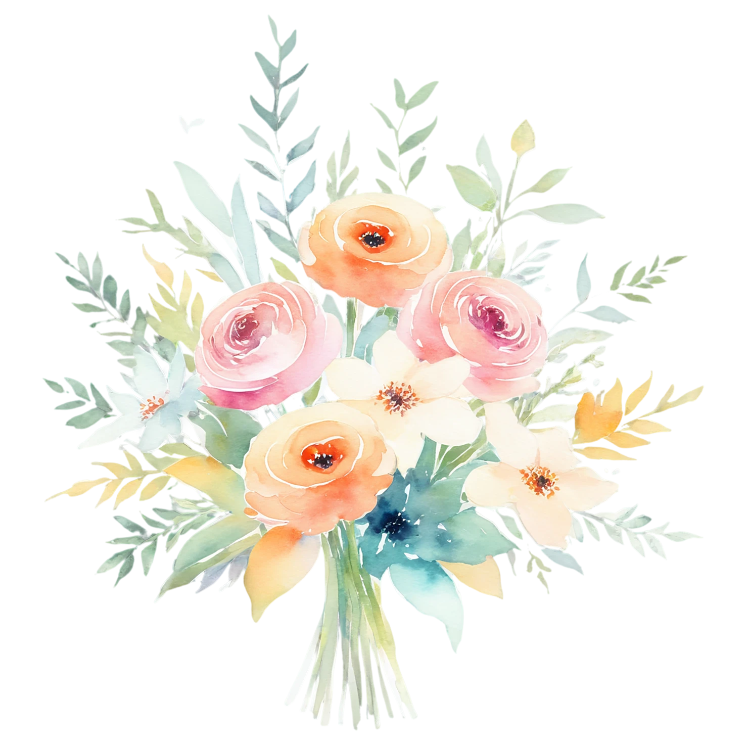 Watercolor flower bouquets isolated on transparent background #23589