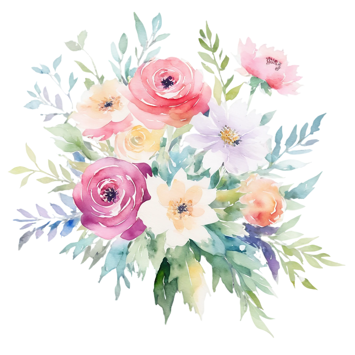 Watercolor flower bouquets isolated on transparent background #23590