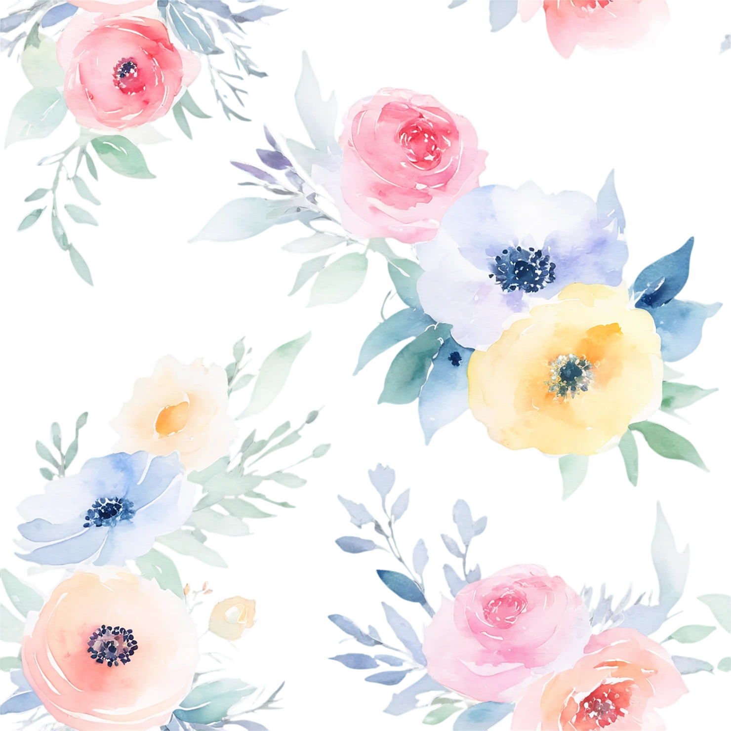 Watercolor flower bouquets isolated on transparent background #23591
