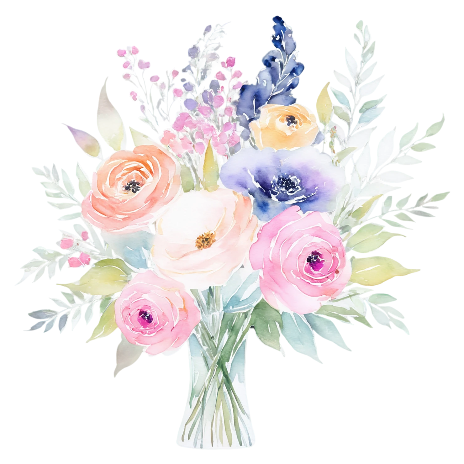 Watercolor flower bouquets isolated on transparent background #23593