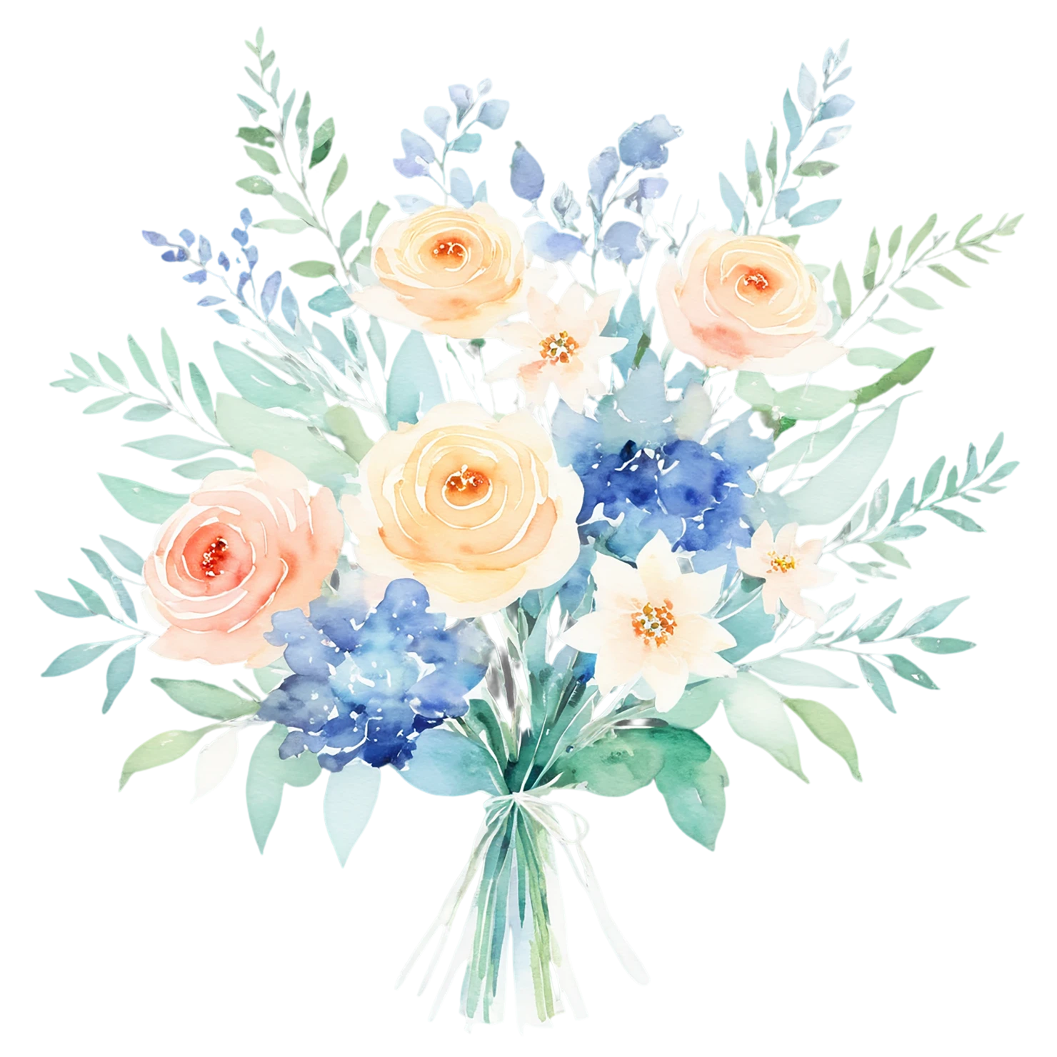 Watercolor flower bouquets isolated on transparent background #23594