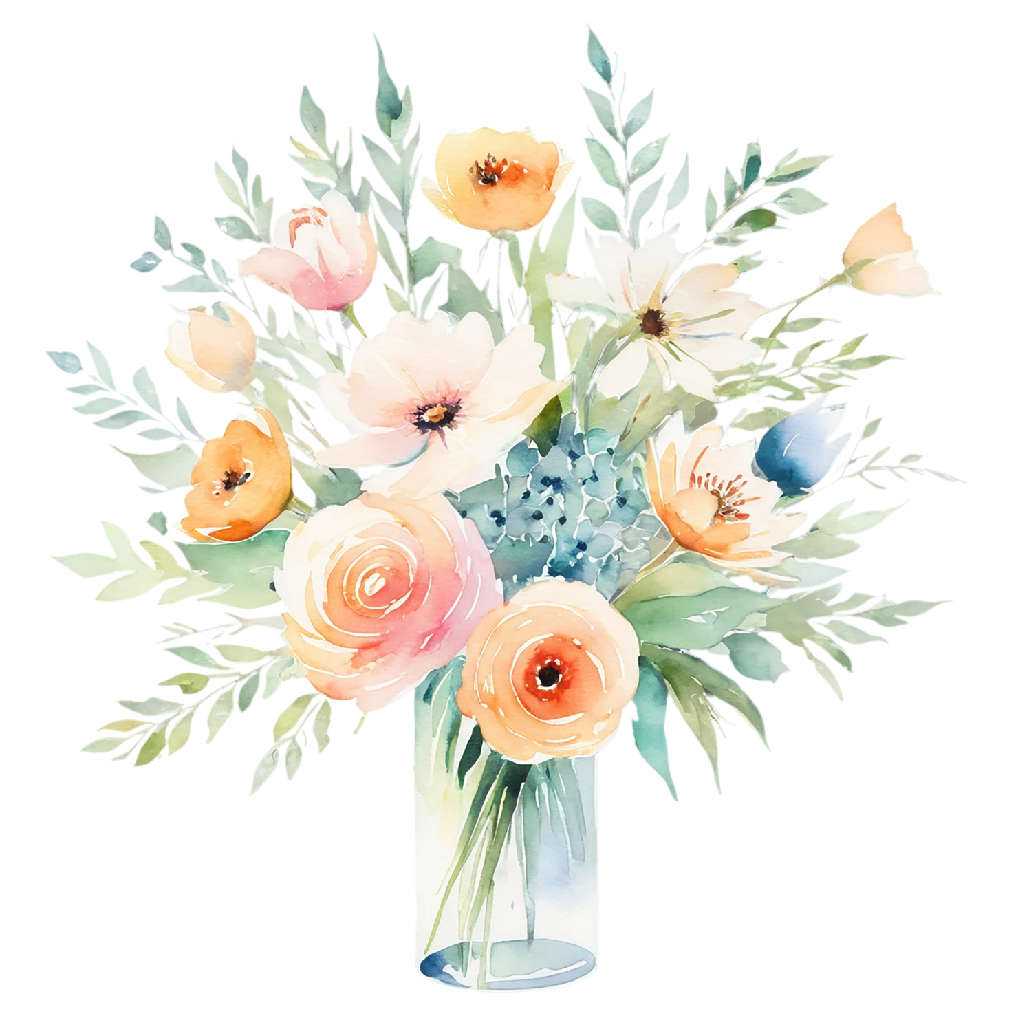 Watercolor flower bouquets isolated on transparent background #23595