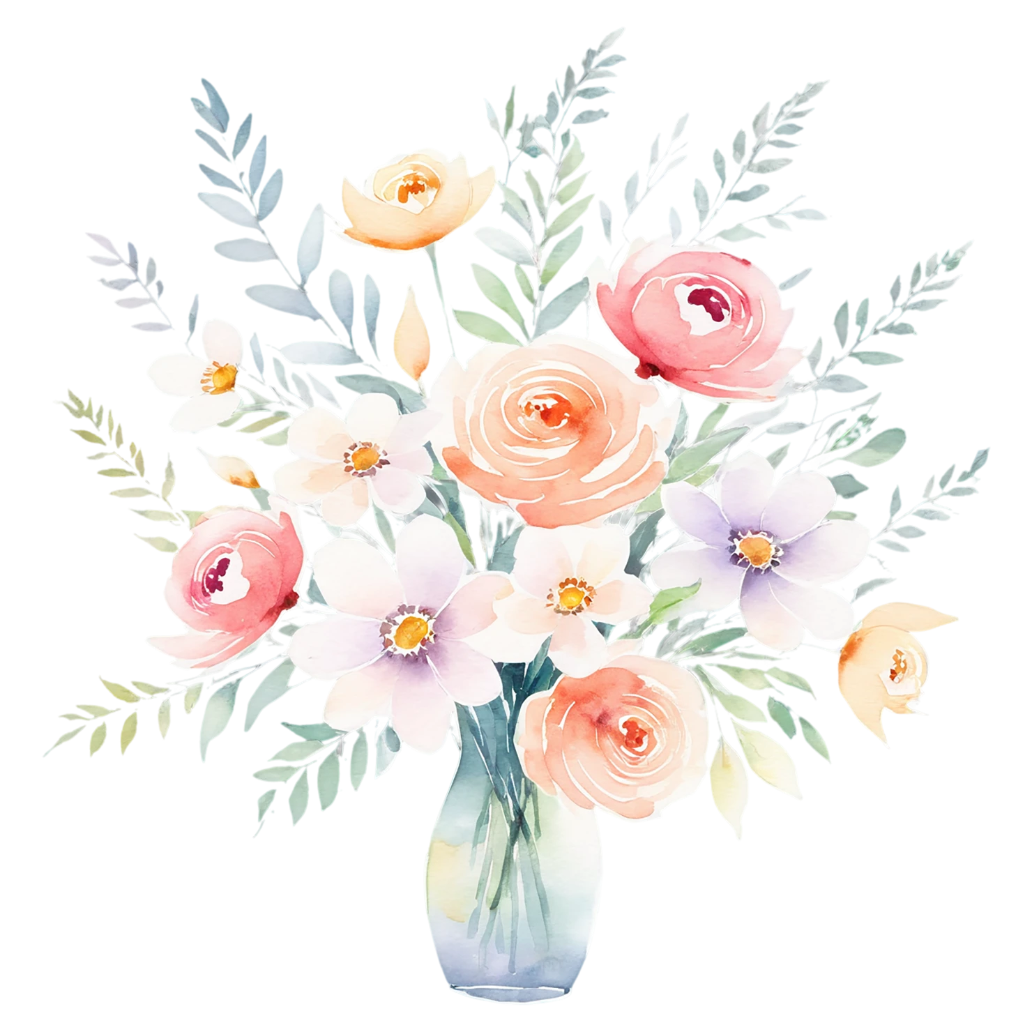 Watercolor flower bouquets isolated on transparent background #23596