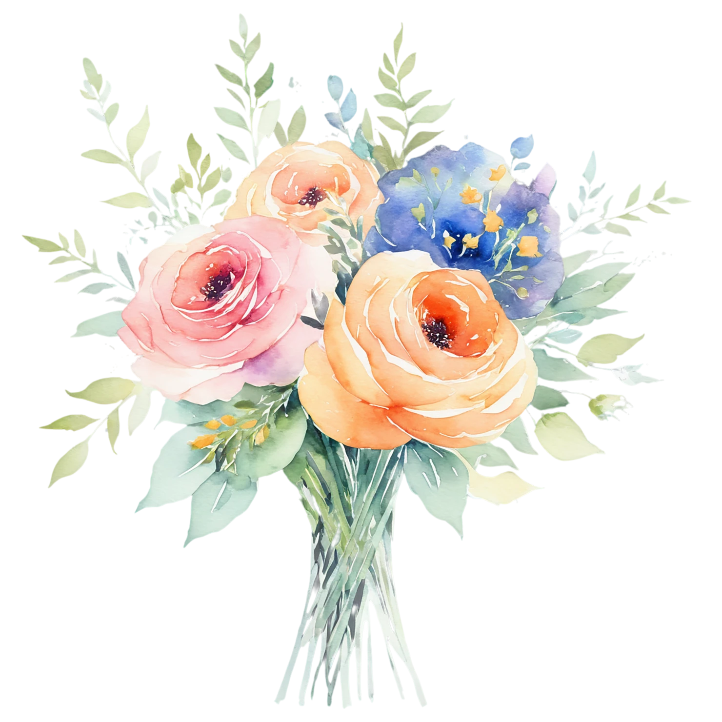 Watercolor flower bouquets isolated on transparent background #23597