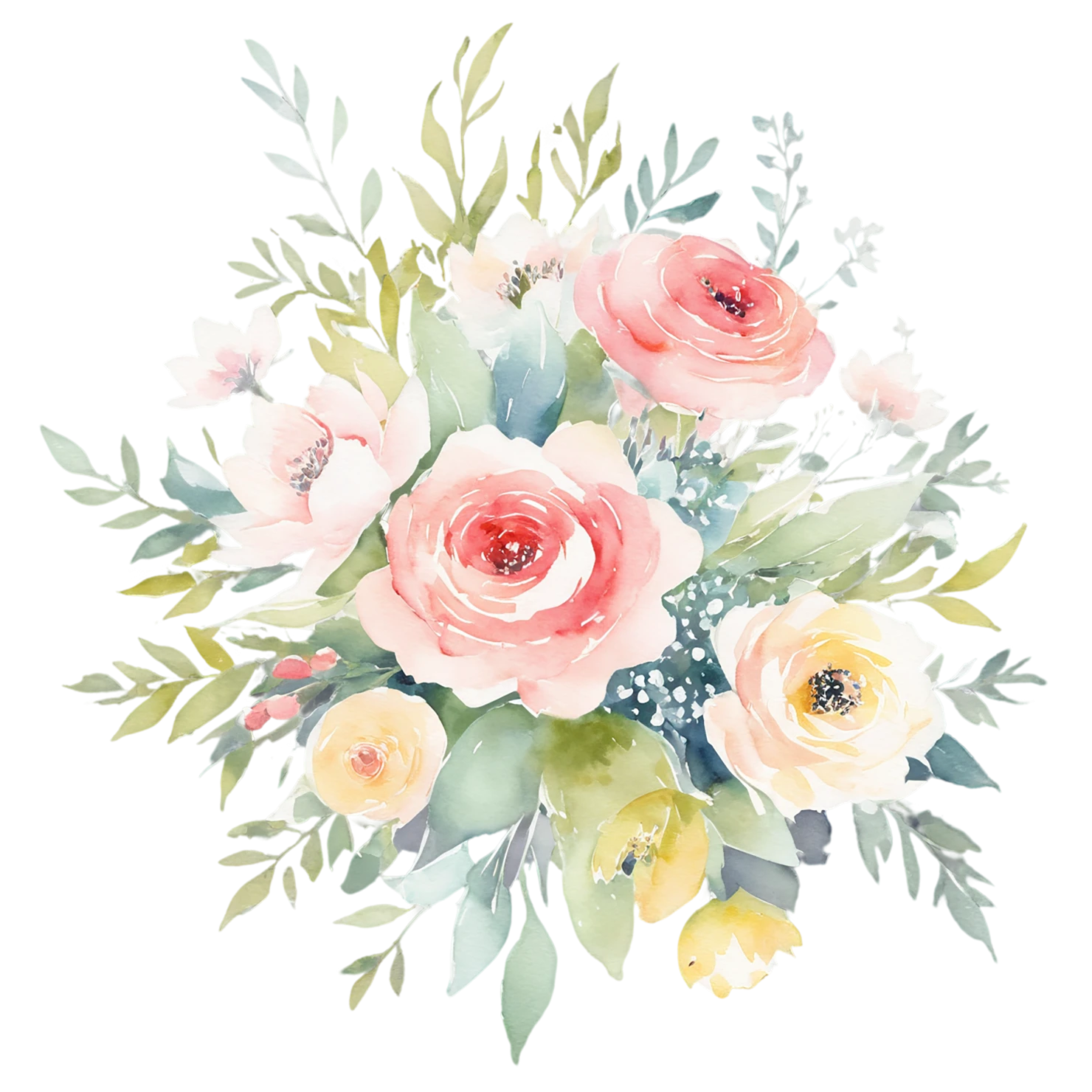 Watercolor flower bouquets isolated on transparent background #23598