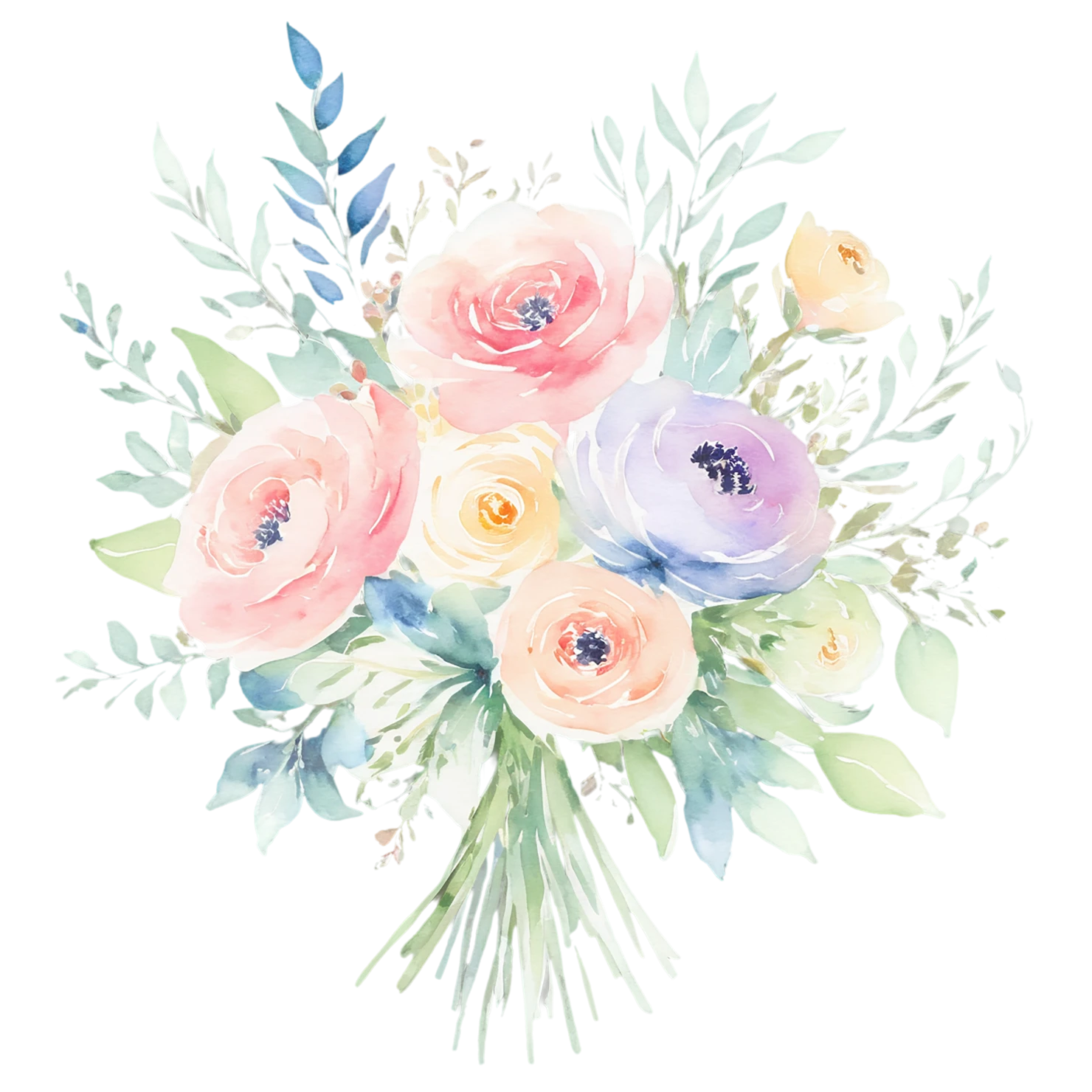 Watercolor flower bouquets isolated on transparent background #23599