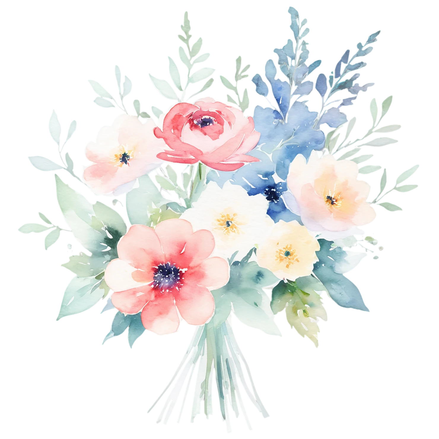 Watercolor flower bouquets isolated on transparent background #23600
