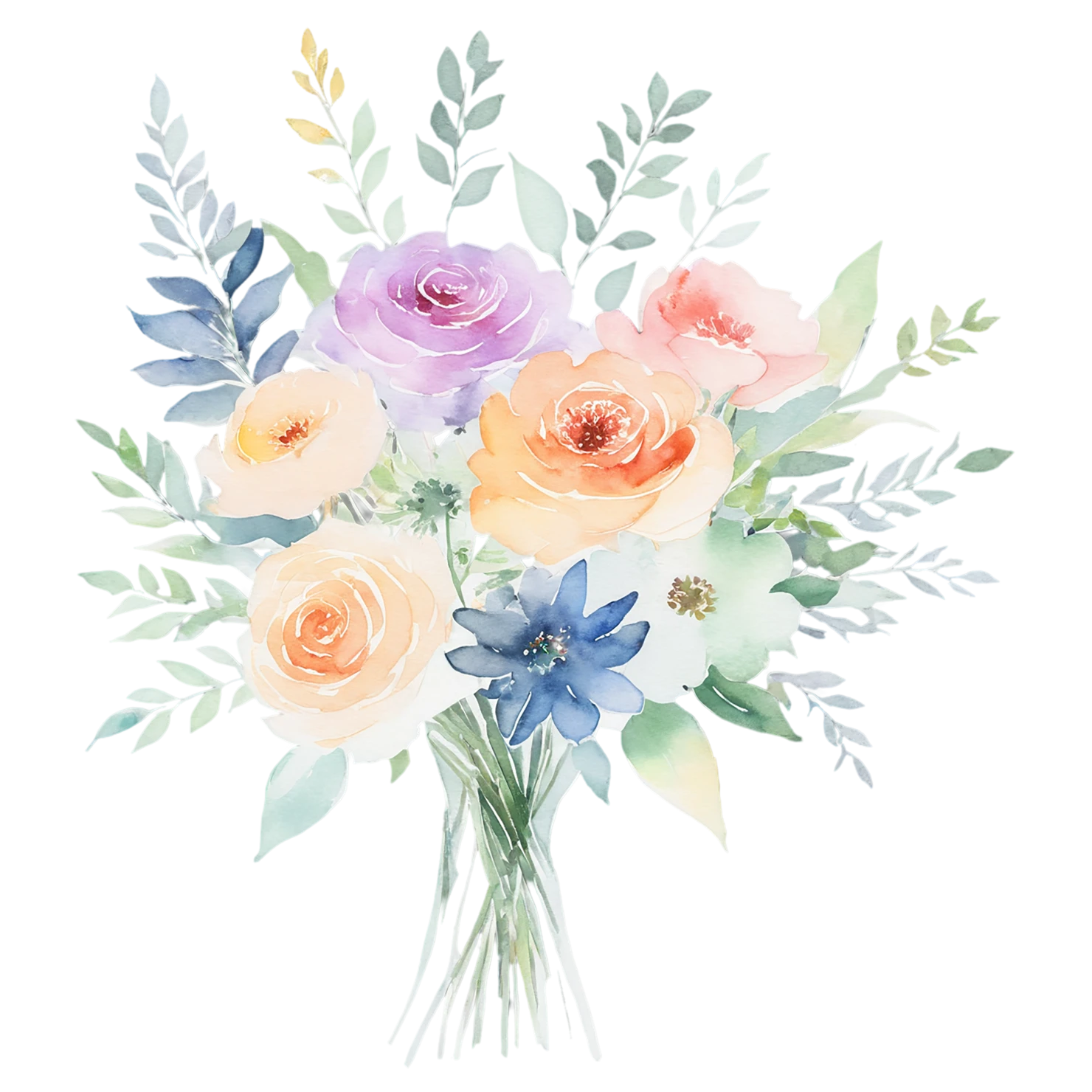 Watercolor flower bouquets isolated on transparent background #23601