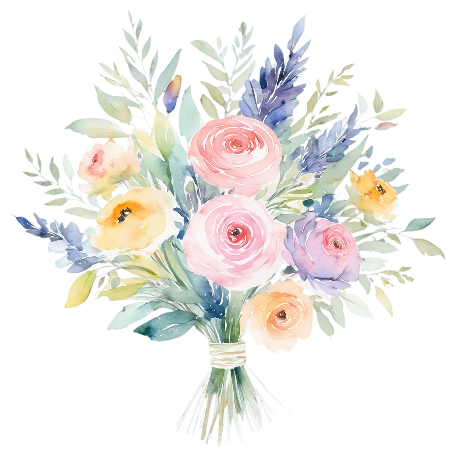 Watercolor flower bouquets isolated on transparent background #23602
