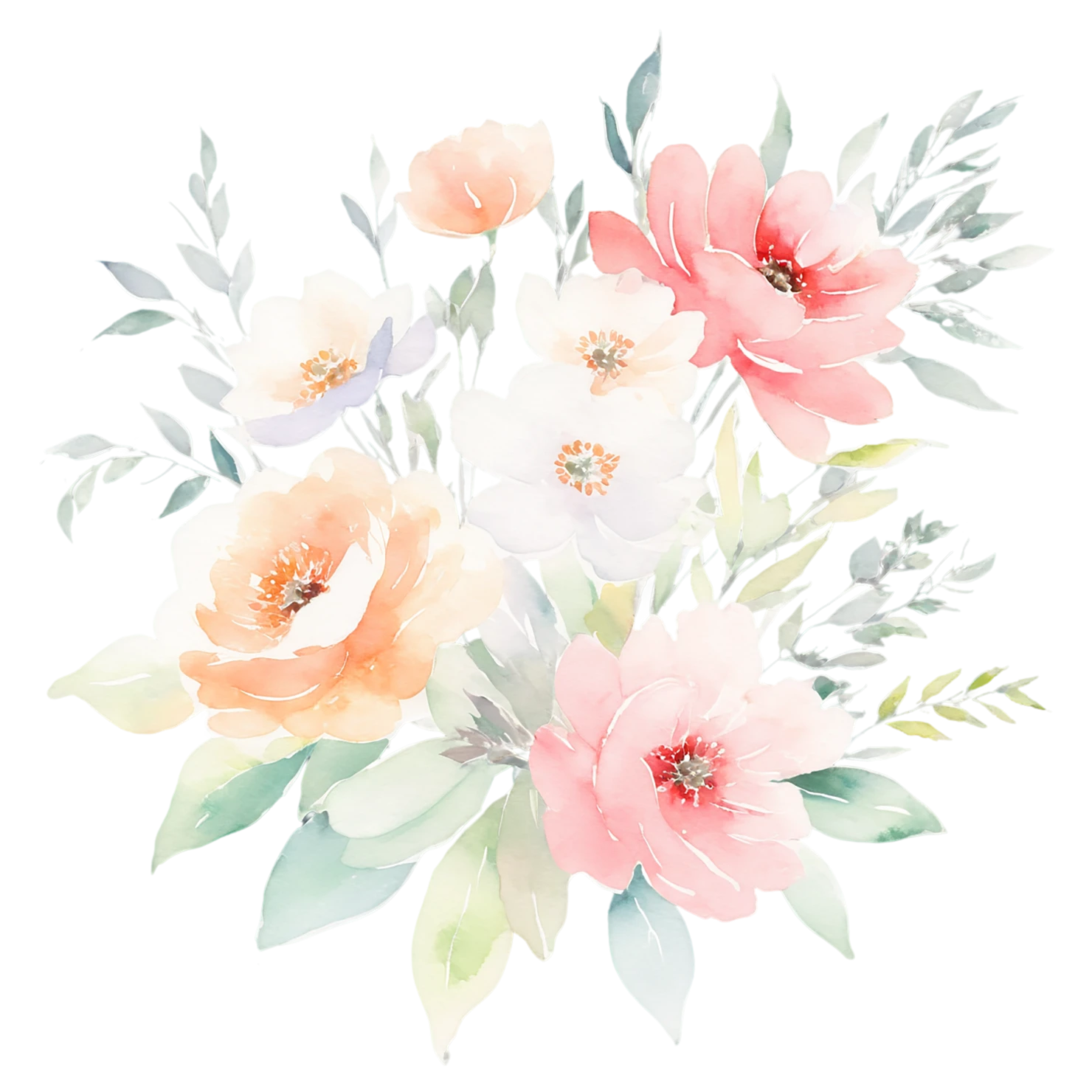 Watercolor flower bouquets isolated on transparent background #23603