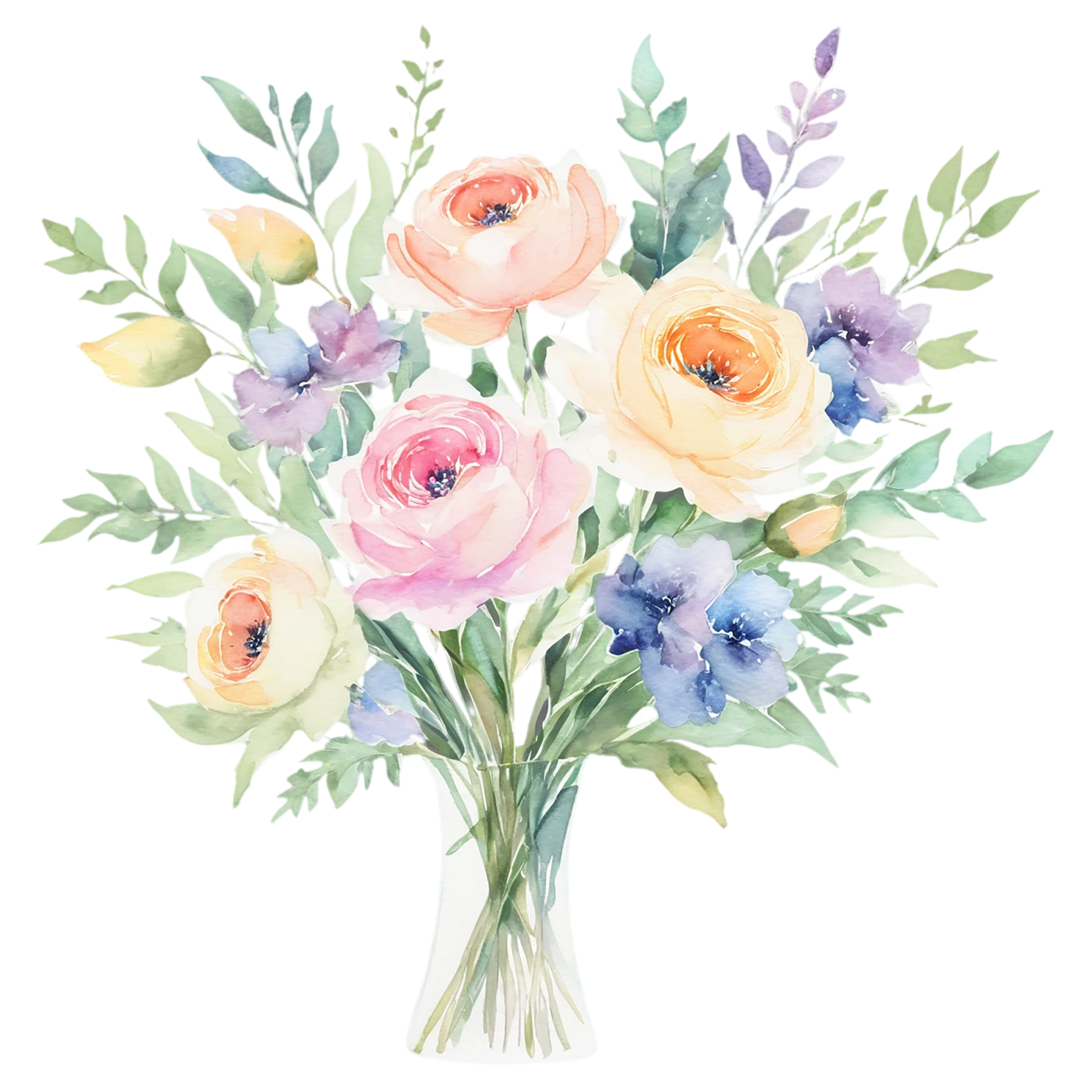 Watercolor flower bouquets isolated on transparent background #23604